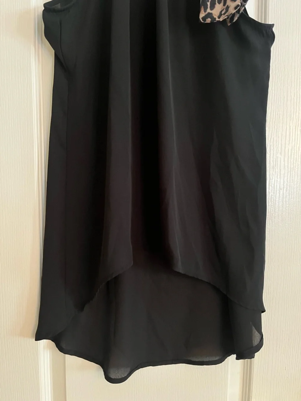 White House Black Market Black Halter Blouse with Leopard Tie Neck - Picture 4 of 5